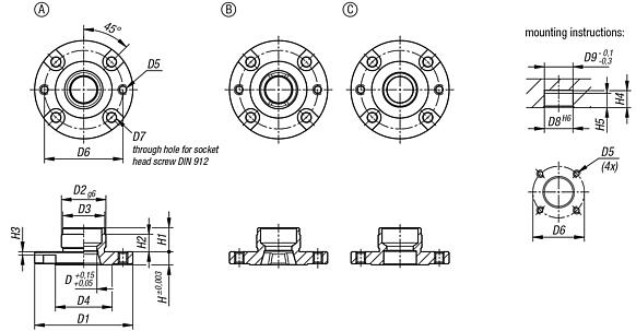 Locating bushes for pneumatic locating cylinder