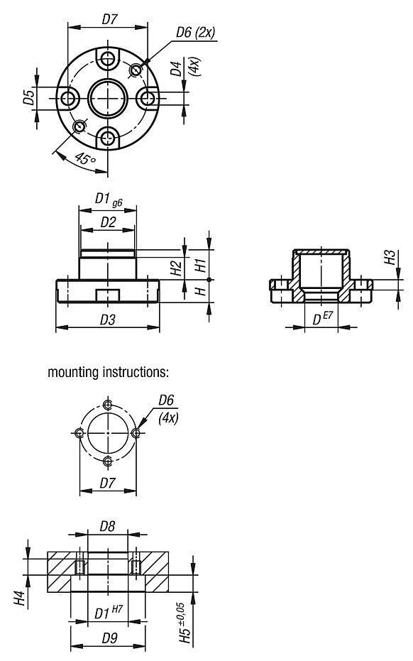 Locating bushes for pneumatic locating cylinder