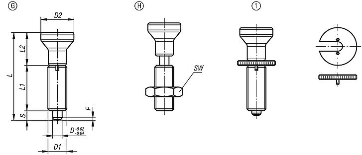 Indexing plungers, stainless steel, without collar