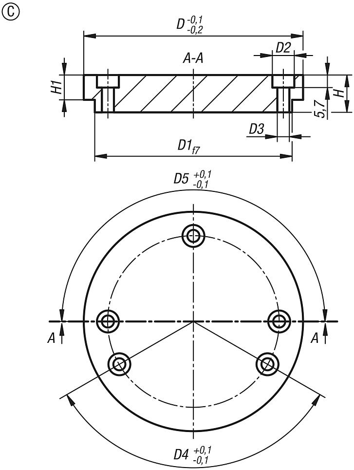 Flange di centraggio in acciaio, Forma C