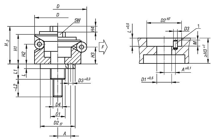 Centring clamp with ball segments, Form A