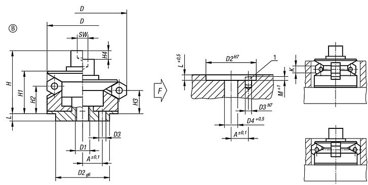 Centring clamp with hexagonal segments, Form B