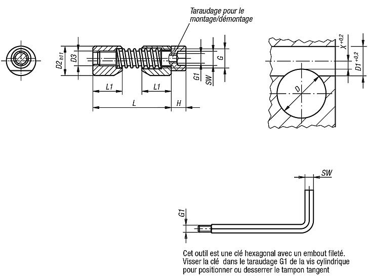 Tampon tangent pour pièce cylindrique