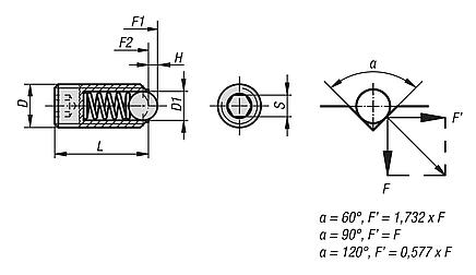 Spring plungers with hexagon socket and ball, strong spring force