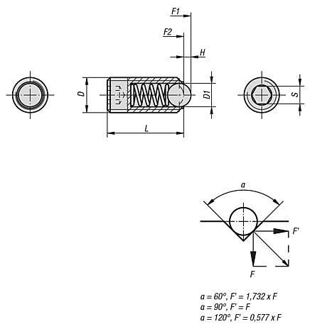 Spring plungers with hexagon socket and ceramic ball, stainless steel