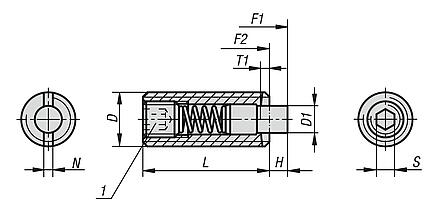 Spring plungers with hexagon socket and flattened thrust pin, steel