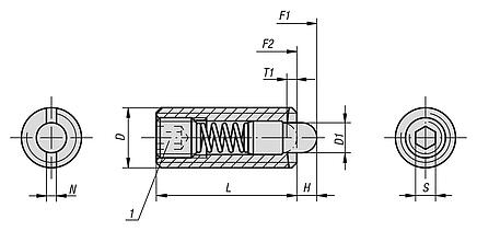 Spring plungers with hexagon socket and POM thrust pin, steel