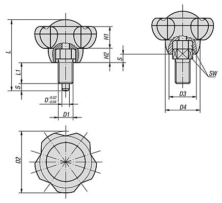 Indexing plungers with five lobe grip, inch