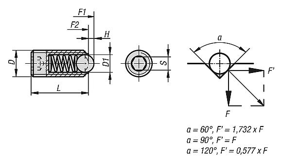 Spring plungers with hexagon socket and ball, stainless steel