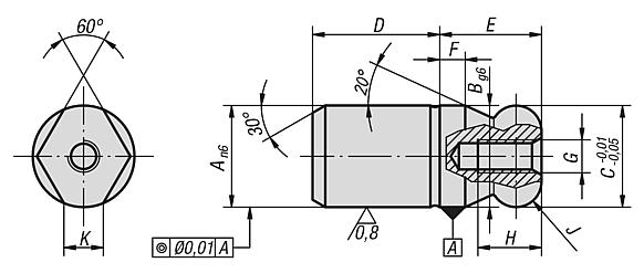 Locating pins with flattened ball-end. Form C