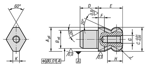 Locating pins with flattened ball-end, Form D