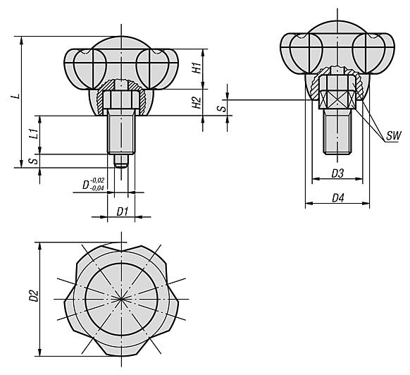 indexing plungers, steel with plastic five lobe grip
