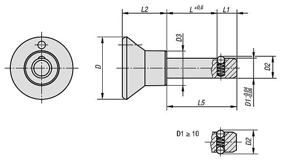 Locking pins, stainless steel with plastic mushroom grip