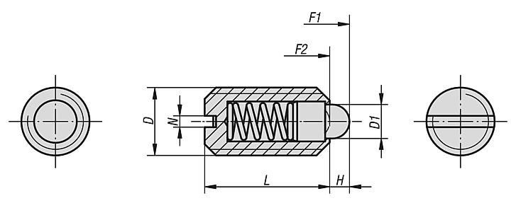 Spring plungers with slot and thrust pin, stainless steel - inch