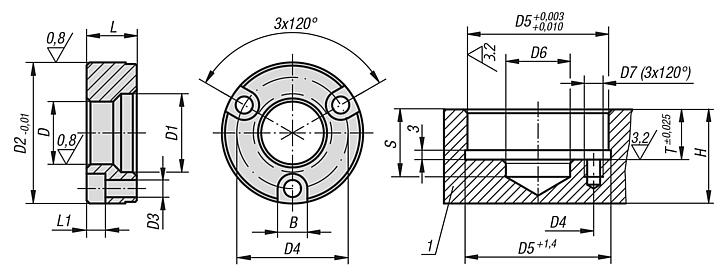 Locating bushes, stainless steel Form B (screwed down from front)