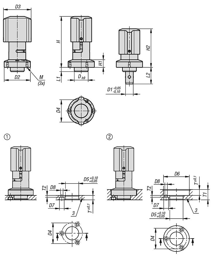 Ball lock pins, stainless steel, retractable with stainless steel twist knob
