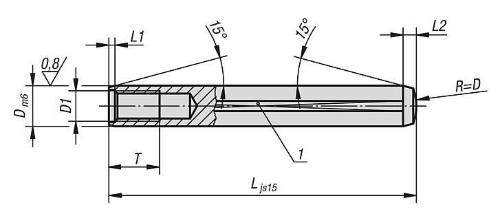 Ceramic dowel pins with internal thread similar to DIN EN ISO 8735