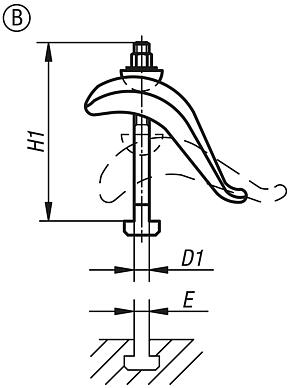 Clamp straps pivot, Form B, assembly with T-slot bolt, nut and washer