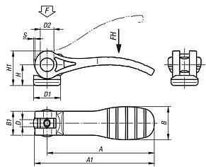 Cam levers, plastic with internal thread, plastic thrust washer