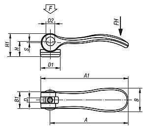 Cam levers, stainless steel with internal thread, plastic thrust washer