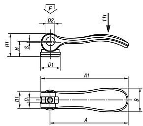 Cam levers, aluminium, with internal thread, plastic-metal thrust washer - inch
