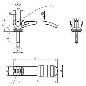 Cam levers, plastic, adjustable with external thread, plastic-metal thrust washer and steel or stainless steel stud - inch