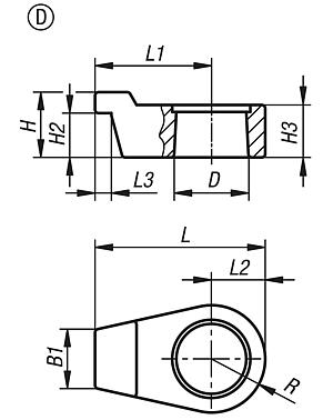 Bras de serrage pour vérin de bridage pivotant hydraulique, forme D
