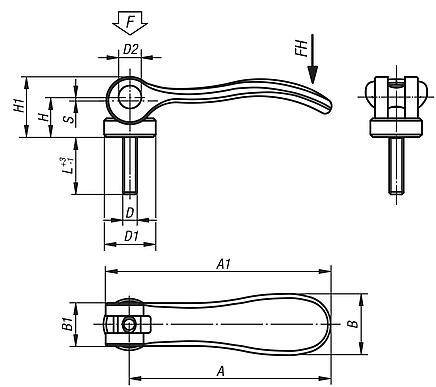 Leve eccentriche in acciaio inox con filettatura esterna, rondella di pressione in plastica e vite prigioniera in acciaio inox - inch