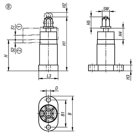 Dispositivos de sujeción pivotantes pesados, aptos para automatización, forma B sin brazo de sujeción