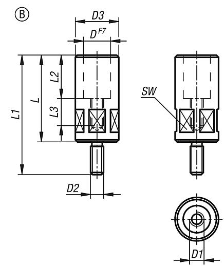 Douilles de guidage pour vérin de bridage, forme B, avec profil hexagonal