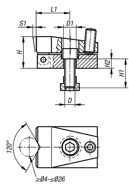 Crampon plaqueur, forme B, avec mors prismatique