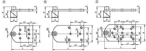 Clamping pin, steel or stainless steel with adapter plate