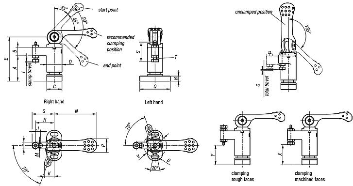 Swing clamps mini with cam lever