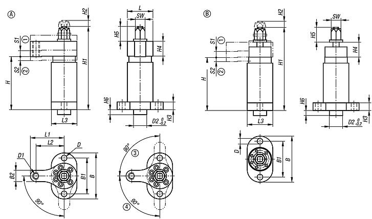 Ensemble de bridage pivotant modèle lourd course de serrage prolongée, automatisable