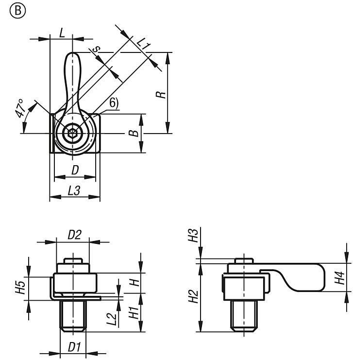 Cam clamps, steel with tension lever, Form B