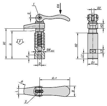 Hook clamps with collar and cam lever