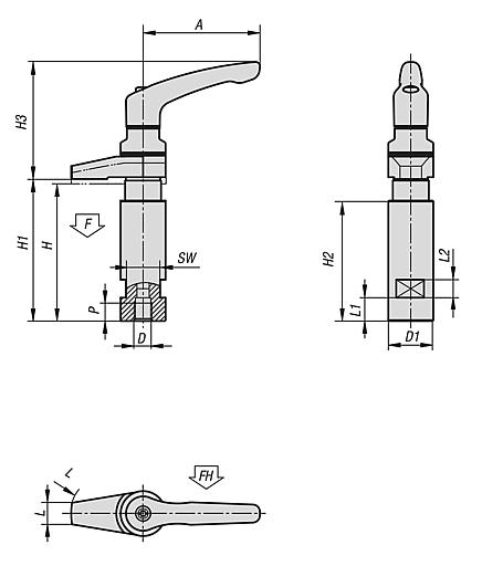 夹具钩 带轴环和锁紧手柄，带夹紧力增强器