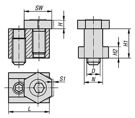 Cam screws with hexagon washer, for T-slots