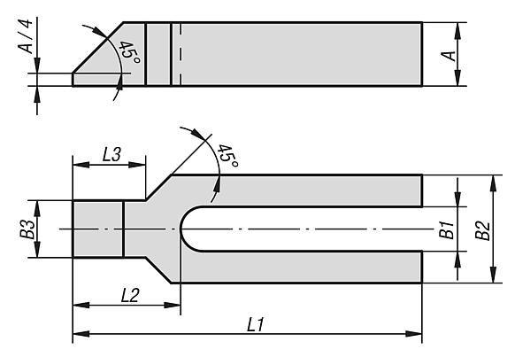 Clamp straps open U flat pin, steel or aluminium