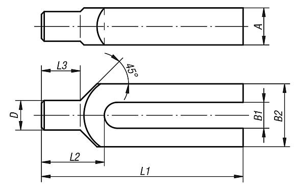 Clamp straps open U DIN 6315 C, round pin, steel or aluminium