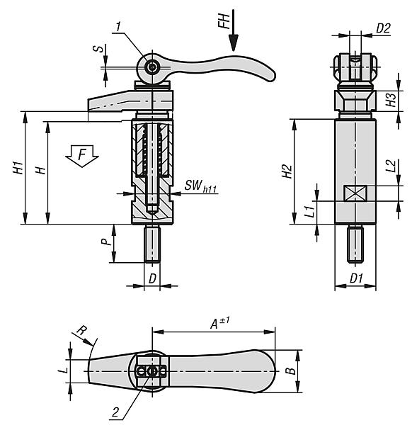 Hook clamps with collar and cam lever