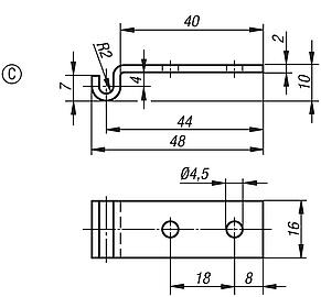 Catch plates Form C, for latches with draw bail, short version