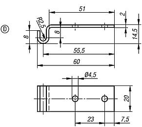 Catch plates Form D, for latches with draw bail, short version