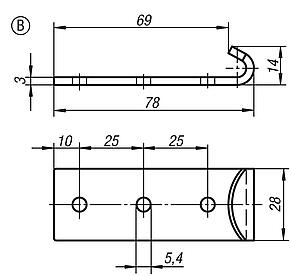 Contragancho para fecho de engate com garfo de fixação triangular de até 6500 N, ajustável, forma B
