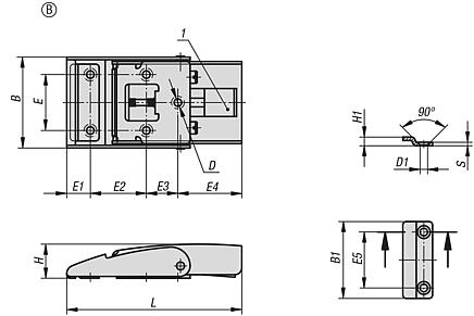 Fecho de engate em aço inoxidável com dispositivo de desengate, forma B