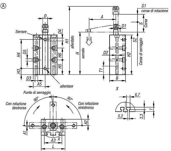 Staffa girevole pneumatica, forma A