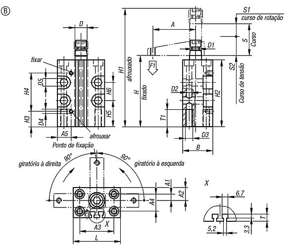 Grampos giratórios pneumáticos, Forma B