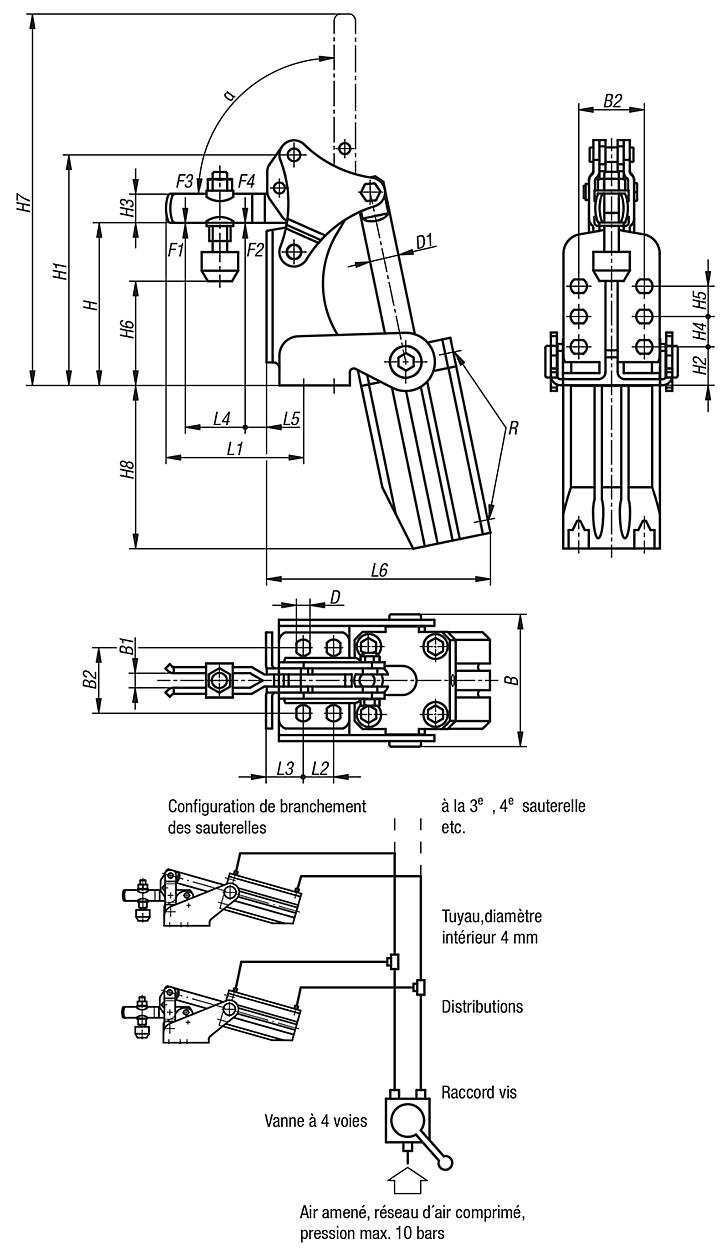 Sauterelle pneumatique avec vérin vertical