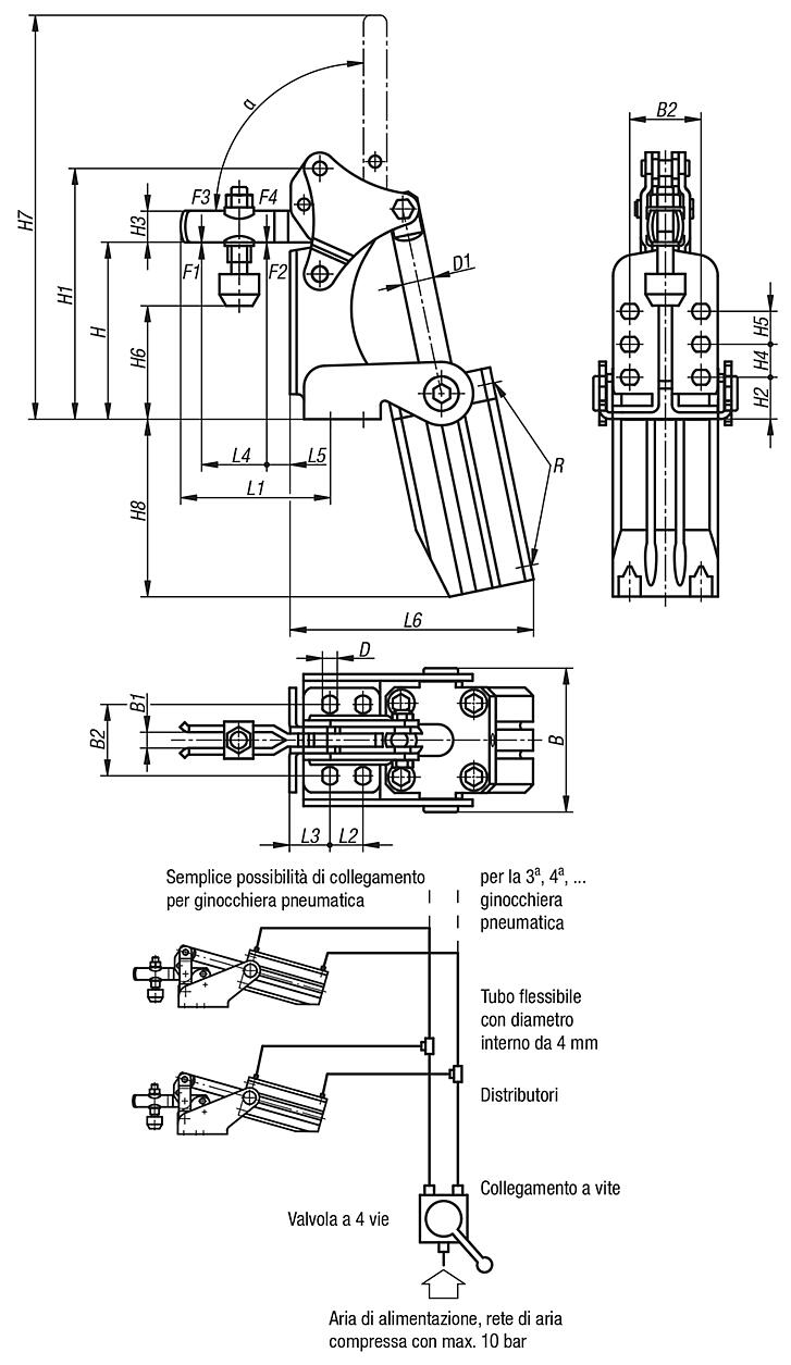 Ginocchiera pneumatica verticale con cilindro verticale integrato