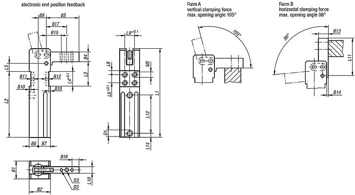 Mini clamp with pneumatic end position feedback